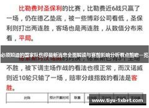 必须知道的国家队伤停最新消息全面解读与赛前影响分析看点前瞻一览